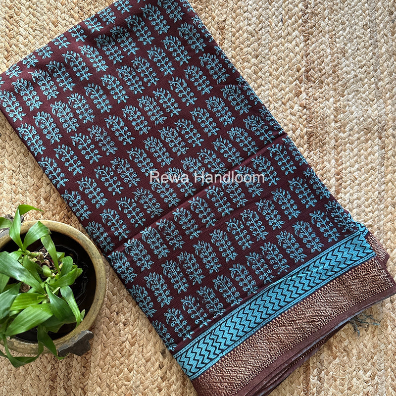 Maheshwari Maroon Bagh Print Small Border Saree MTBS130