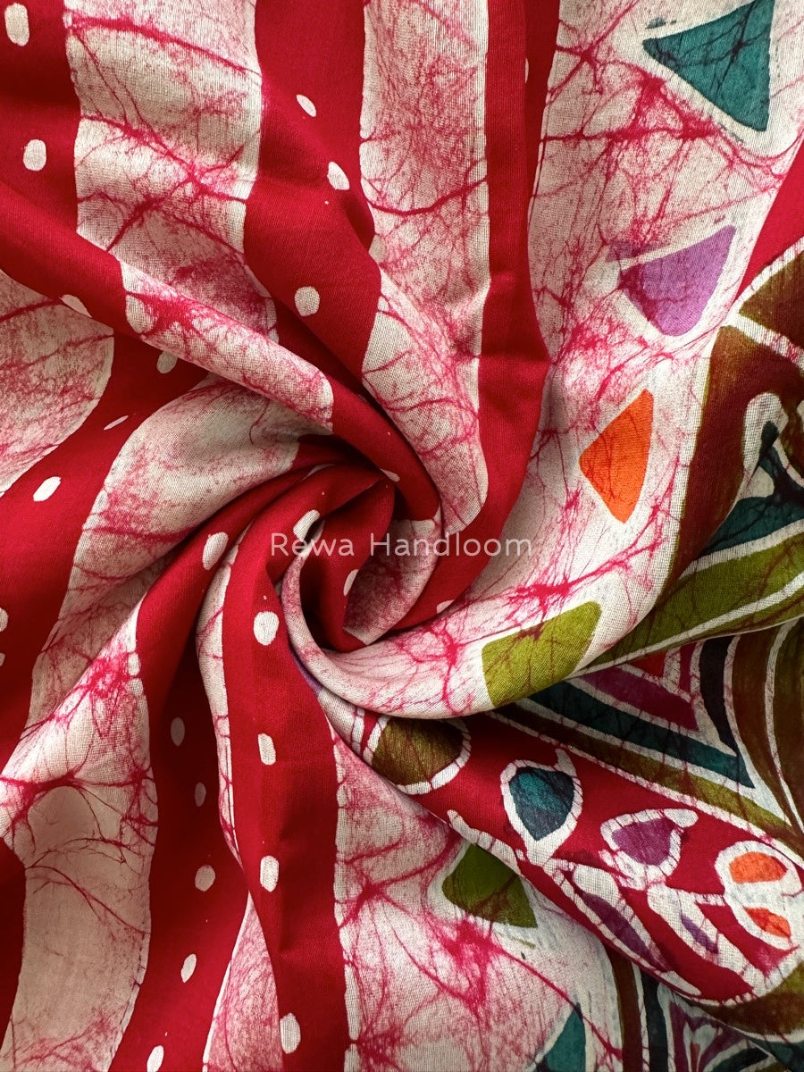 Maheshwari Beetroot Batik Indonesian Print Saree IBS020