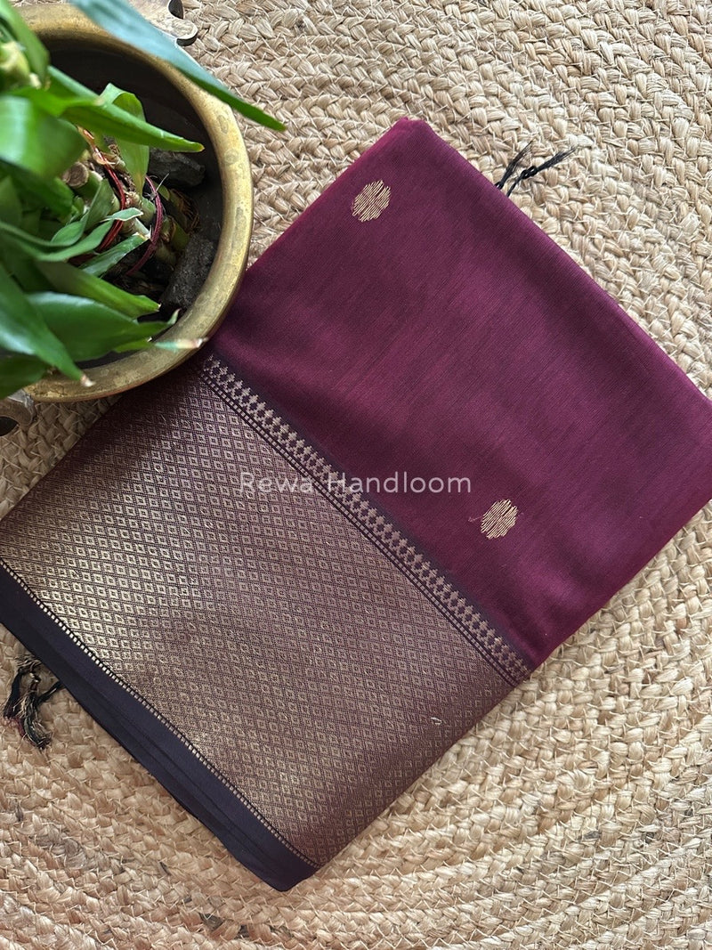 Maheshwari Wine Zari Skirt Butti Saree ZSB088