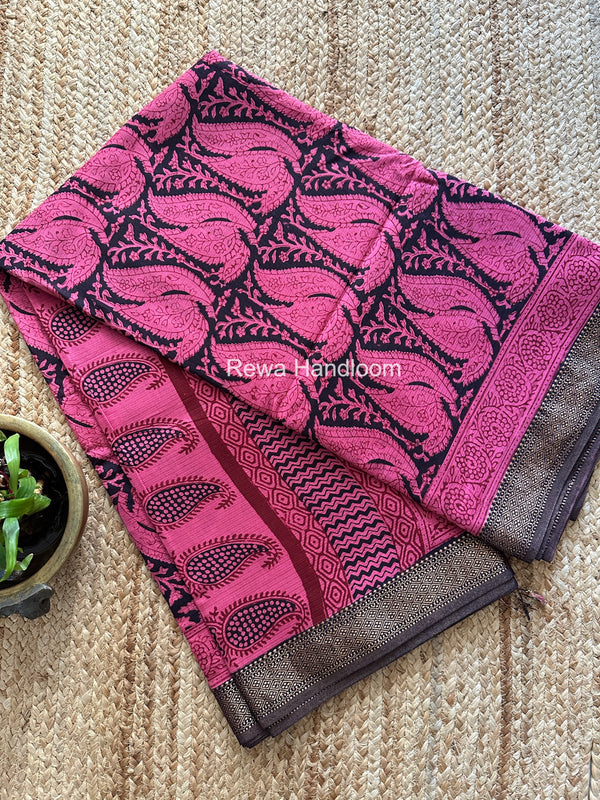 Maheshwari Bagh Print Small Border Saree