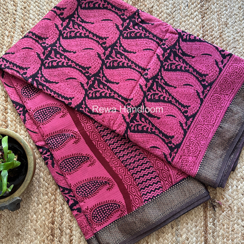 Maheshwari Bagh Print Small Border Saree