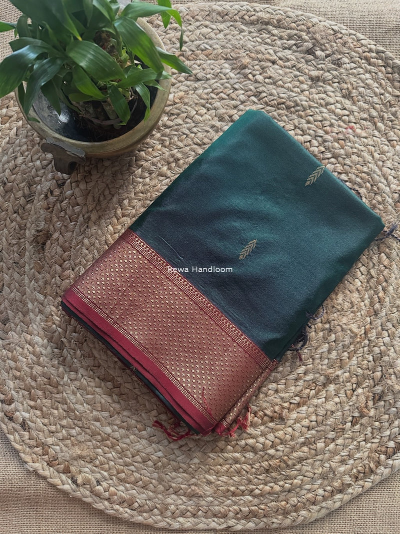 Maheshwari Bottle Green Pure Silk Saree PS070