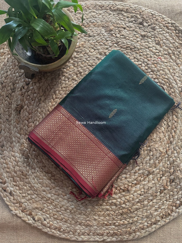Maheshwari Bottle Green Pure Silk Saree PS070