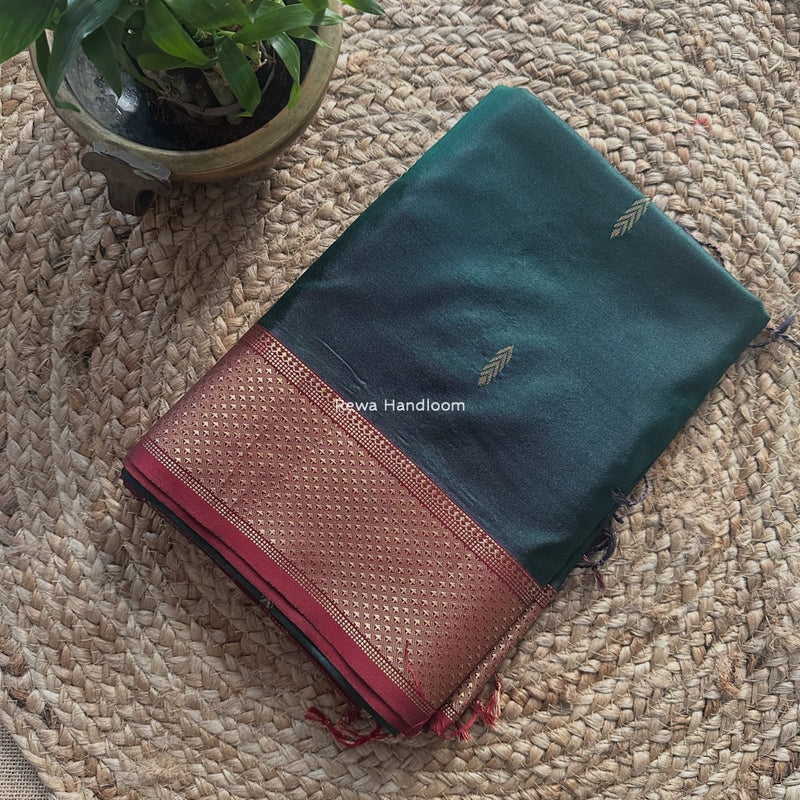 Maheshwari Bottle Green Pure Silk Saree PS070