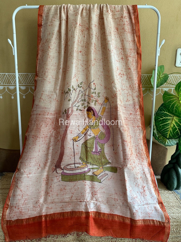 Maheshwari Batik Figure Handpainted Saree