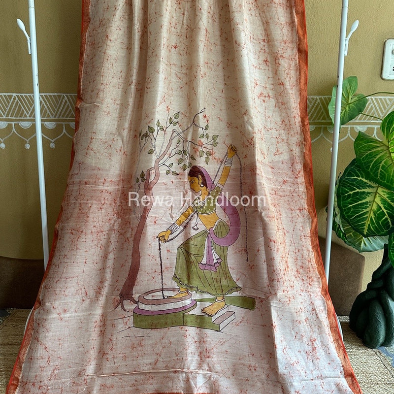 Maheshwari Batik Figure Handpainted Saree