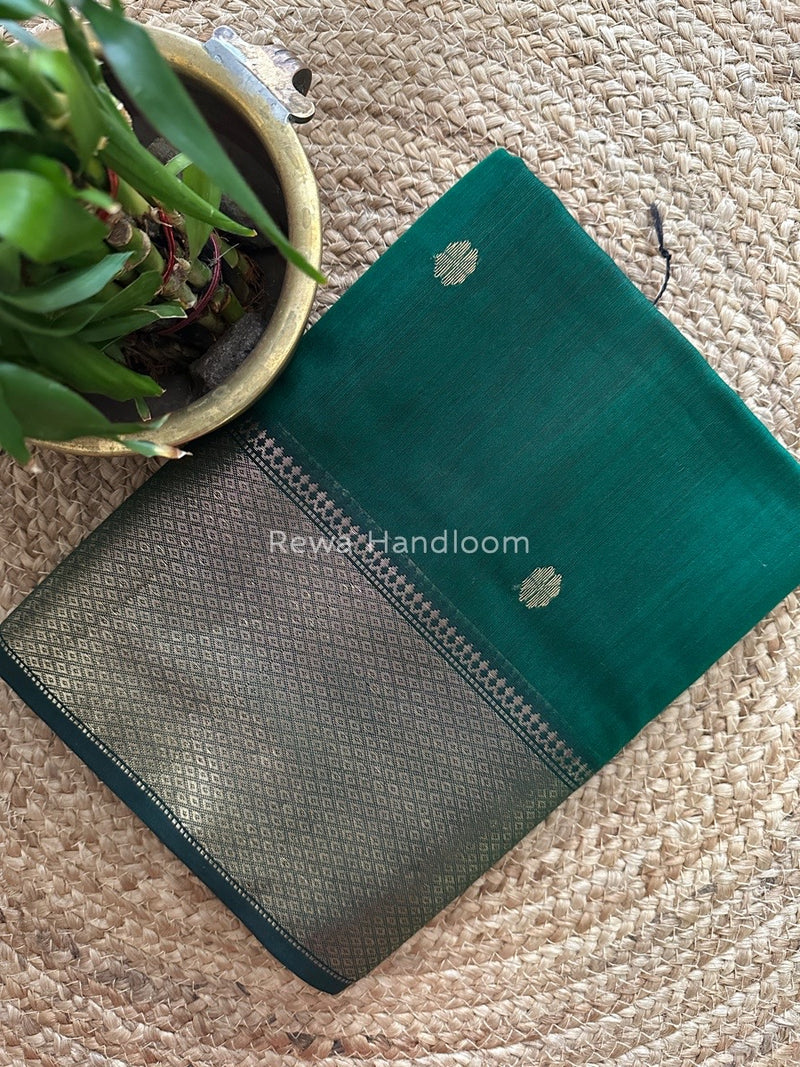 Maheshwari Bottle Green Zari Skirt Butti Saree ZSB086