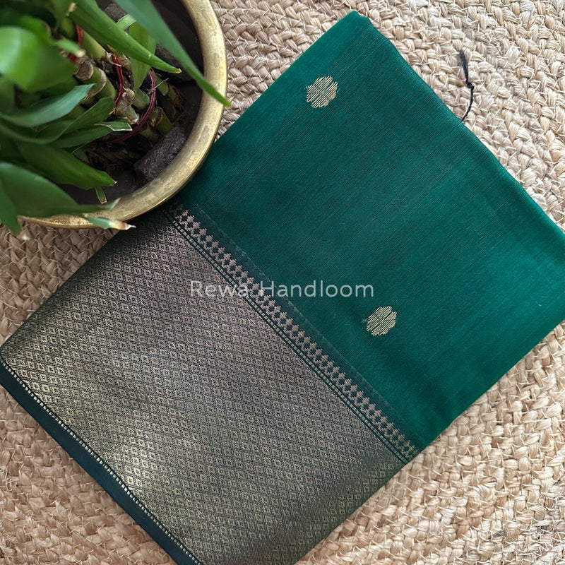 Maheshwari Bottle Green Zari Skirt Butti Saree ZSB086