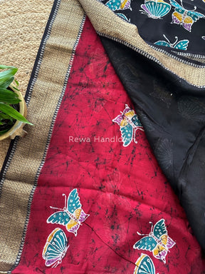 Maheshwari Red Batik Indonesian Print Saree IBS04