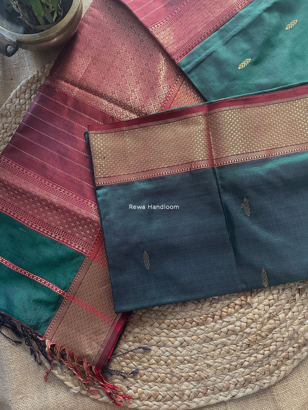 Maheshwari Bottle Green Pure Silk Saree PS070