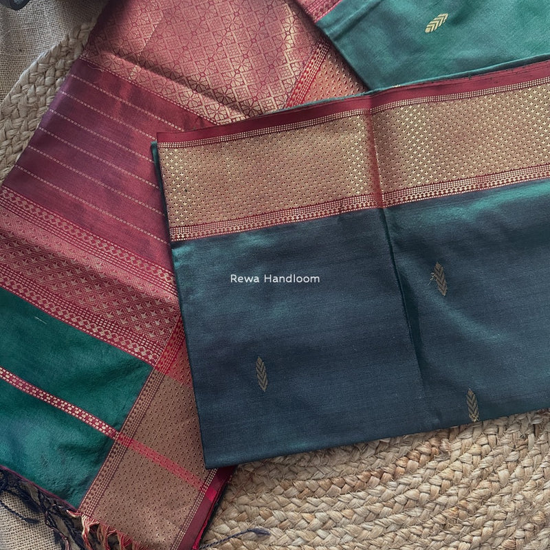 Maheshwari Bottle Green Pure Silk Saree PS070