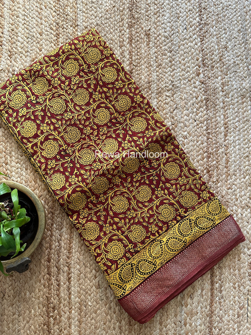 Maheshwari Yellow Bagh Print Small Border Saree MTBS132