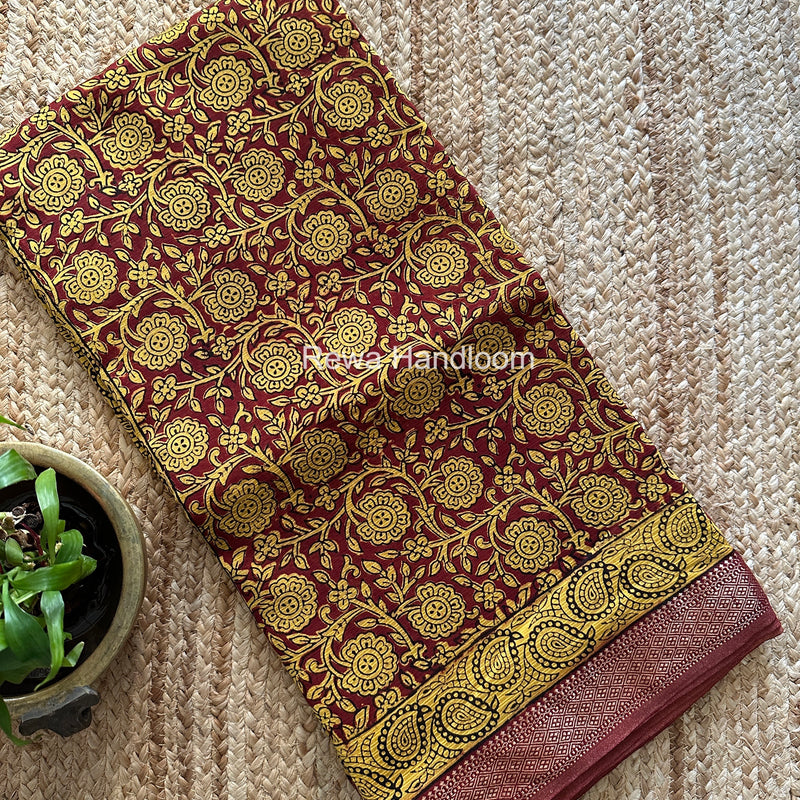 Maheshwari Yellow Bagh Print Small Border Saree MTBS132
