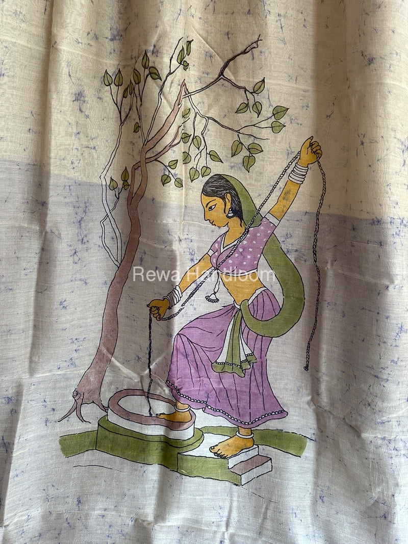Maheshwari Light Lavender Batik Figure Handpainted Saree MFPS08