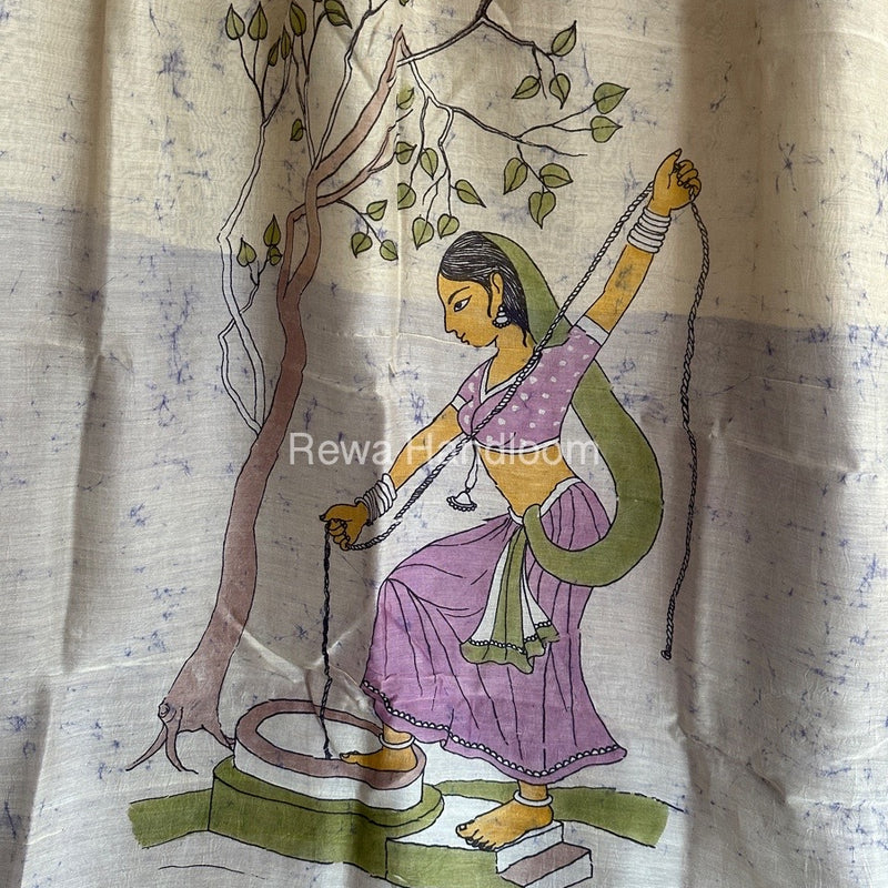 Maheshwari Light Lavender Batik Figure Handpainted Saree MFPS08