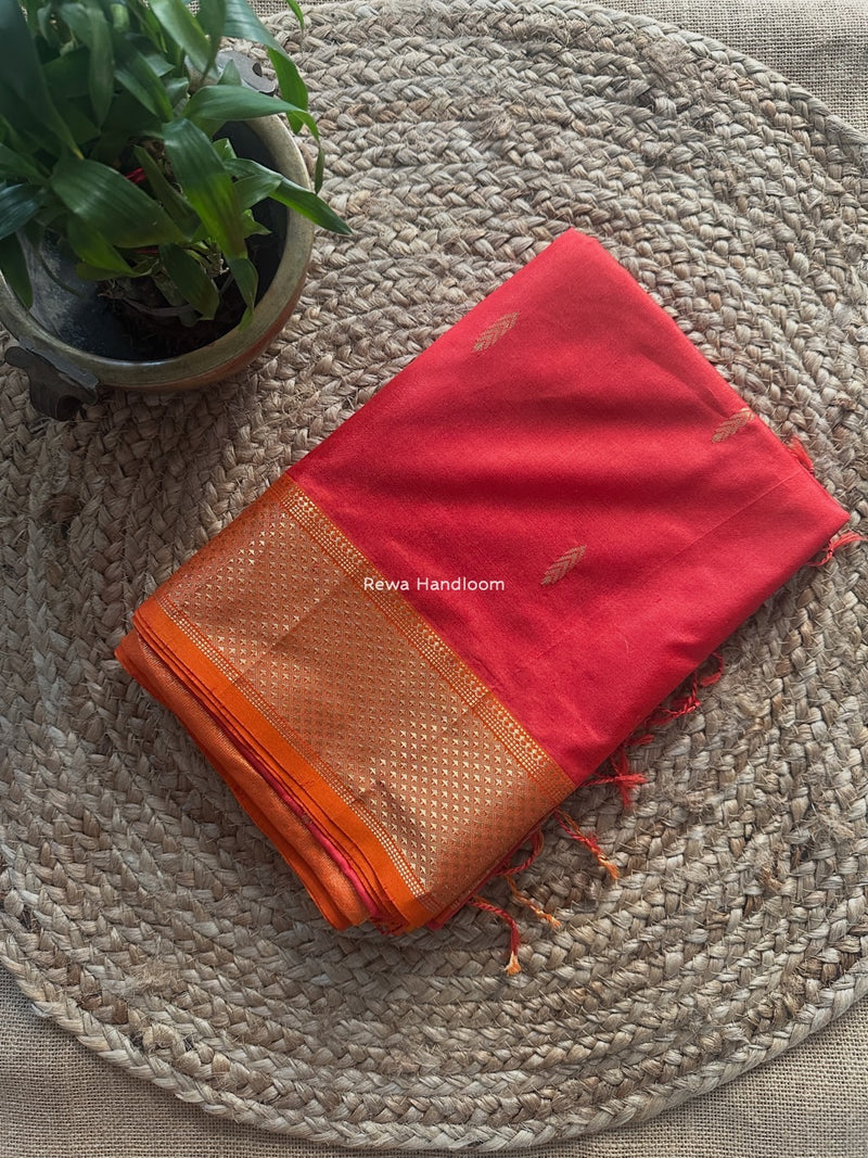 Maheshwari Dark Gajari Pure Silk Saree PS072