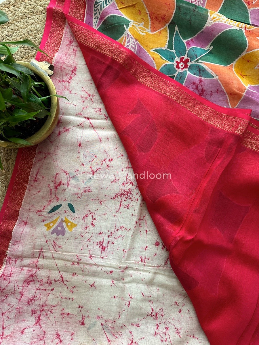 Maheshwari Pink Batik Indonesian Print Saree IBS03