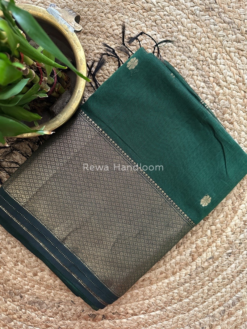 Maheshwari Bottle Green Zari Skirt Butti Saree ZSB096