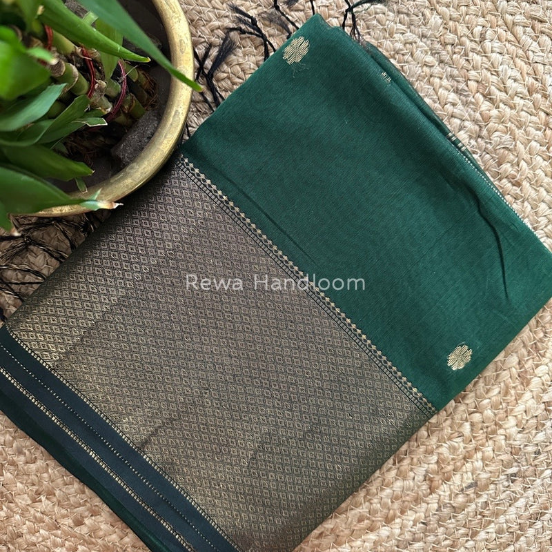 Maheshwari Bottle Green Zari Skirt Butti Saree ZSB096