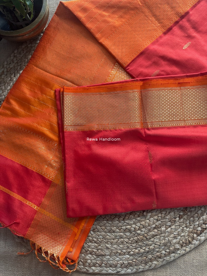 Maheshwari Dark Gajari Pure Silk Saree PS072
