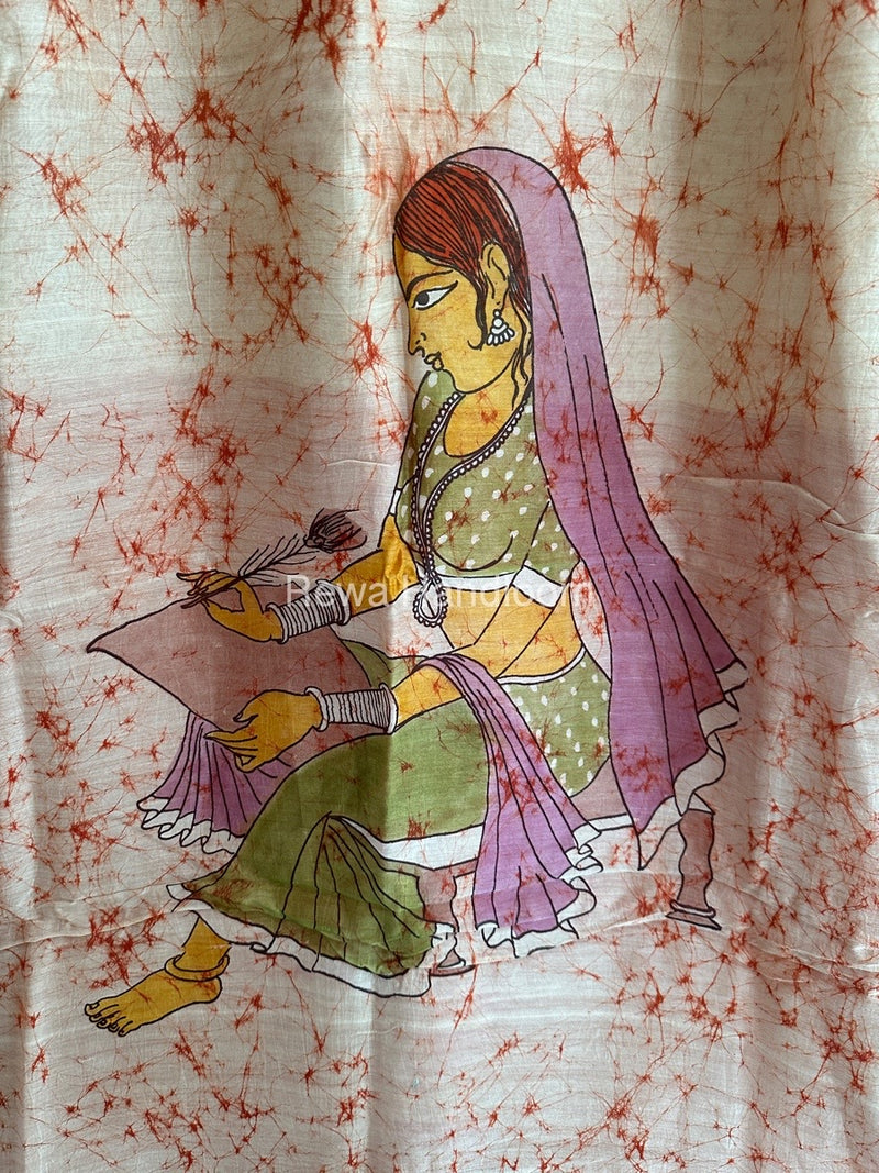Maheshwari Orange Batik Figure Handpainted Saree MFPS016
