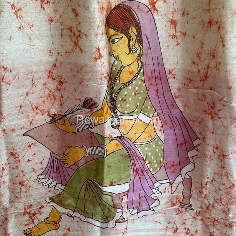 Maheshwari Orange Batik Figure Handpainted Saree MFPS016