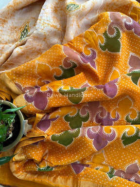 Maheshwari Yellow Batik Indonesian Print Saree IBS02