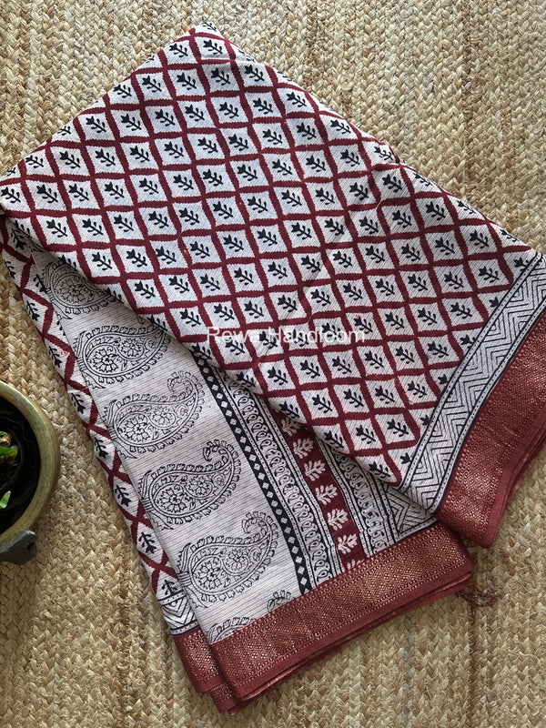 Maheshwari Bagh Print Small Border Saree