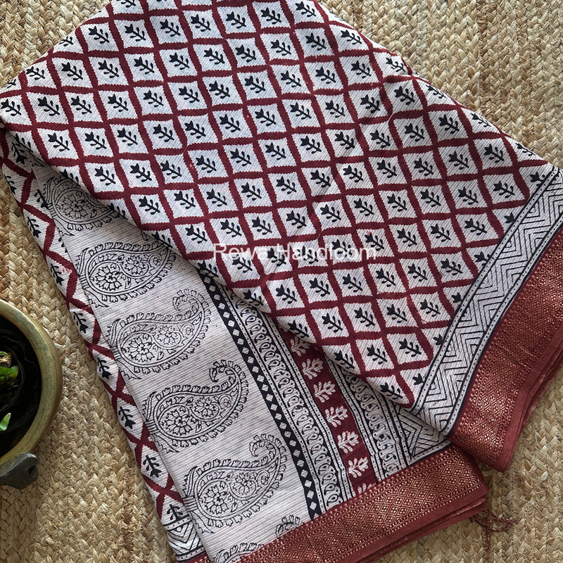 Maheshwari Bagh Print Small Border Saree