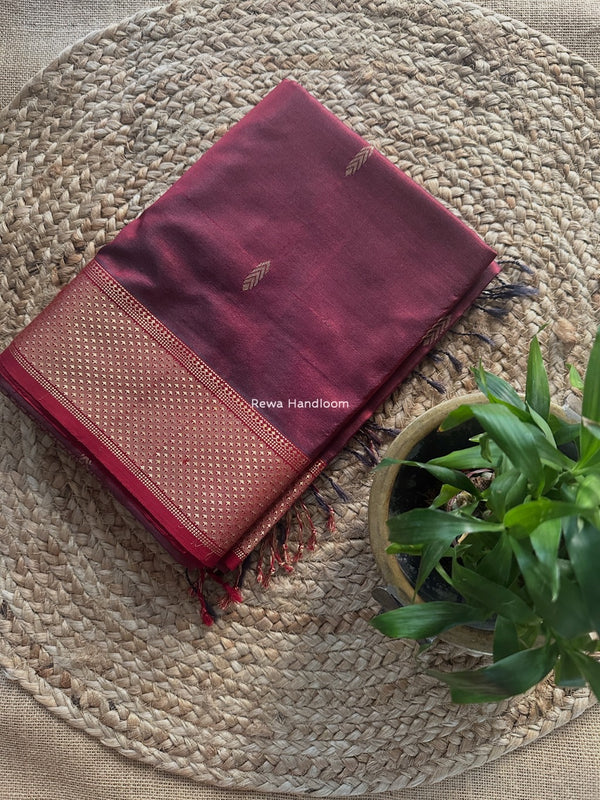 Maheshwari Wine Pure Silk Saree PS073