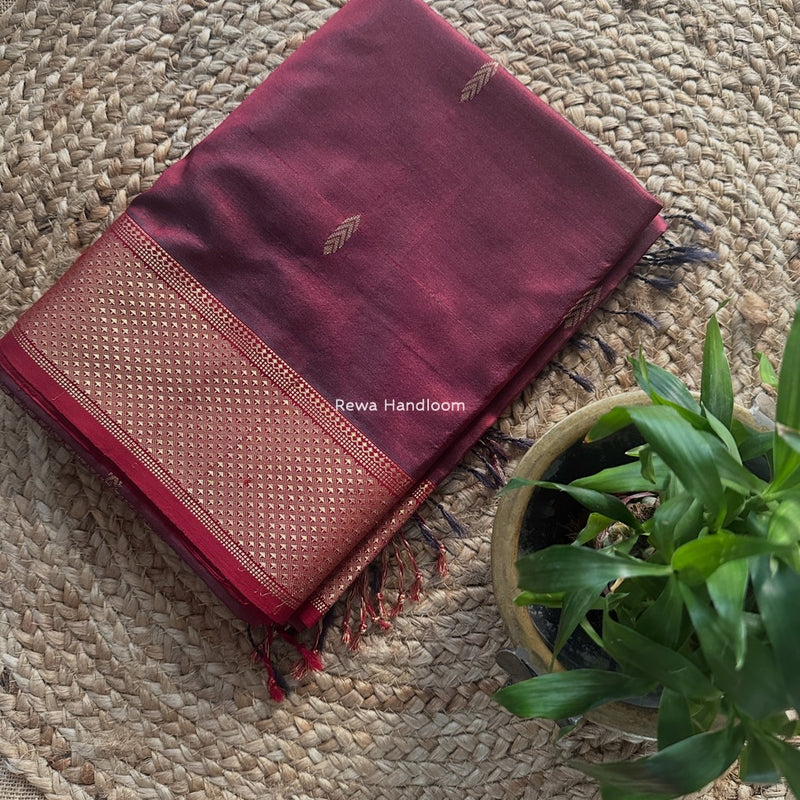 Maheshwari Wine Pure Silk Saree PS073