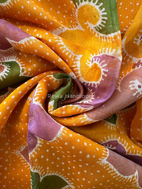 Maheshwari Yellow Batik Indonesian Print Saree IBS02