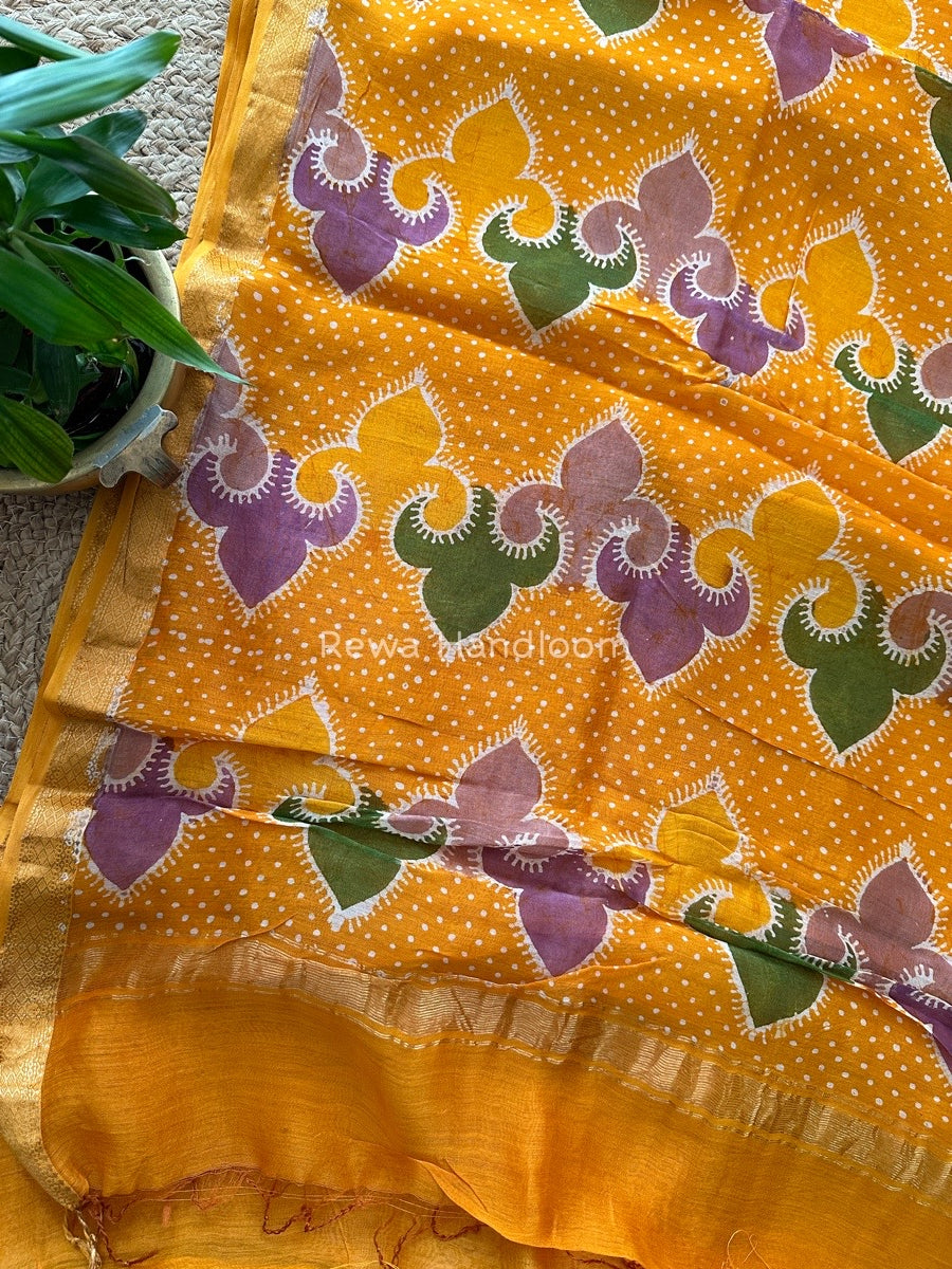 Maheshwari Yellow Batik Indonesian Print Saree IBS02