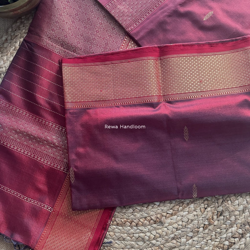 Maheshwari Wine Pure Silk Saree PS073