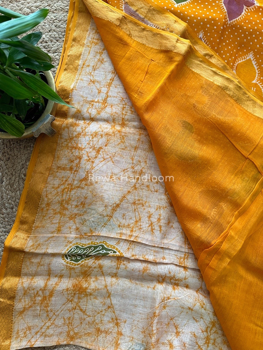 Maheshwari Yellow Batik Indonesian Print Saree IBS02