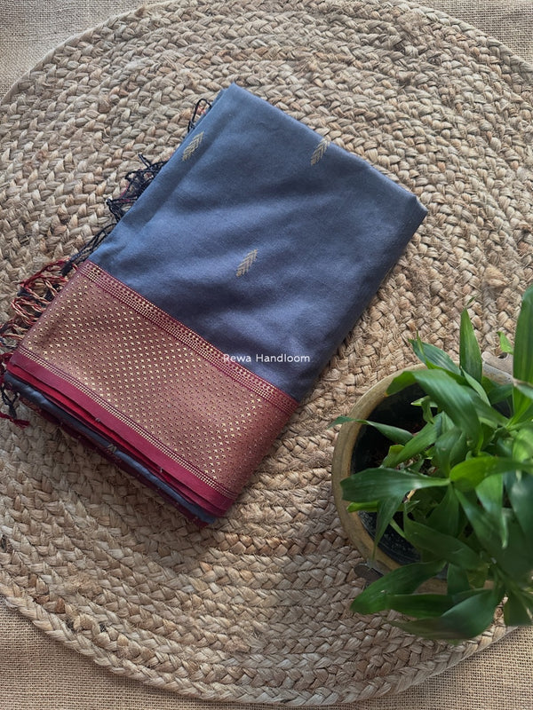 Maheshwari Grey Pure Silk Saree PS074