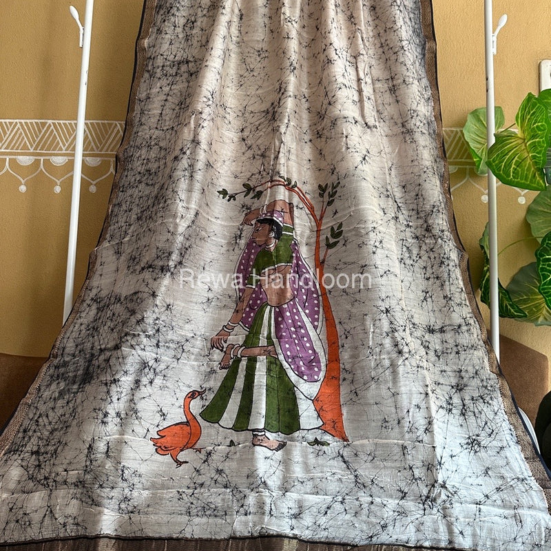 Maheshwari Batik Figure Handpainted Saree