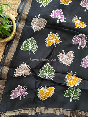 Maheshwari Black Batik Indonesian Print Saree IBS052