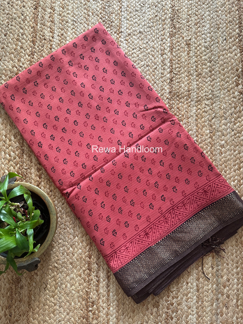 Maheshwari Peach Bagh Print Small Border Saree MTBS155