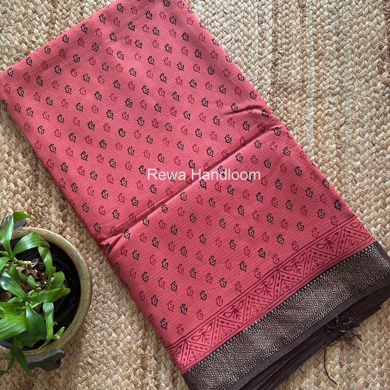 Maheshwari Peach Bagh Print Small Border Saree MTBS155