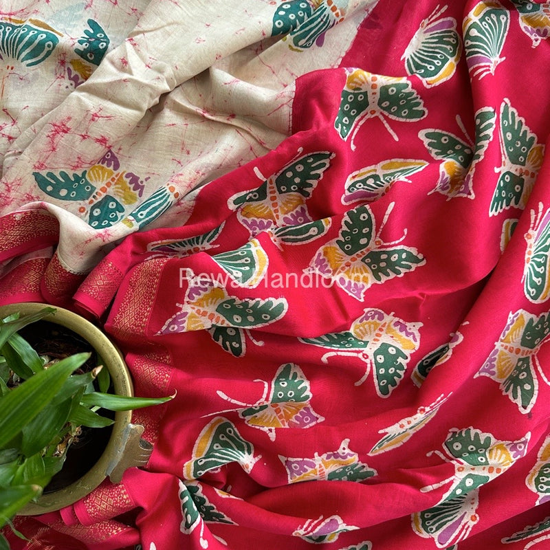 Maheshwari Rani Pink Batik Indonesian Print Saree IBS053