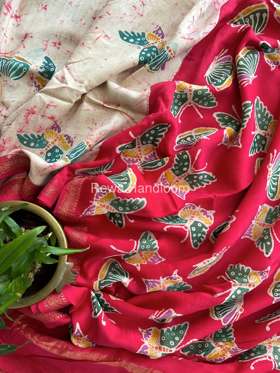 Maheshwari Rani Pink Batik Indonesian Print Saree IBS053