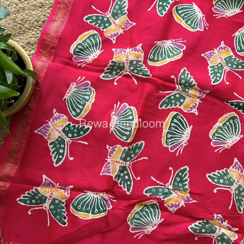 Maheshwari Rani Pink Batik Indonesian Print Saree IBS053