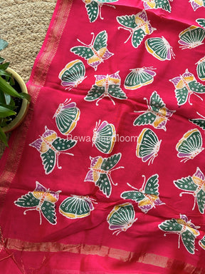 Maheshwari Rani Pink Batik Indonesian Print Saree IBS053