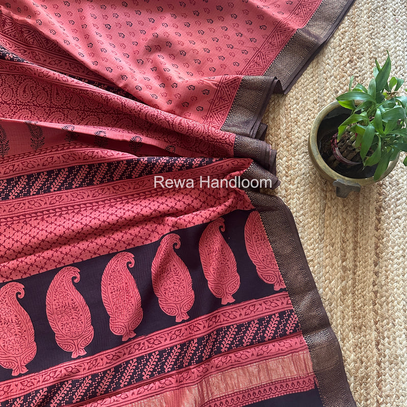Maheshwari Peach Bagh Print Small Border Saree MTBS155