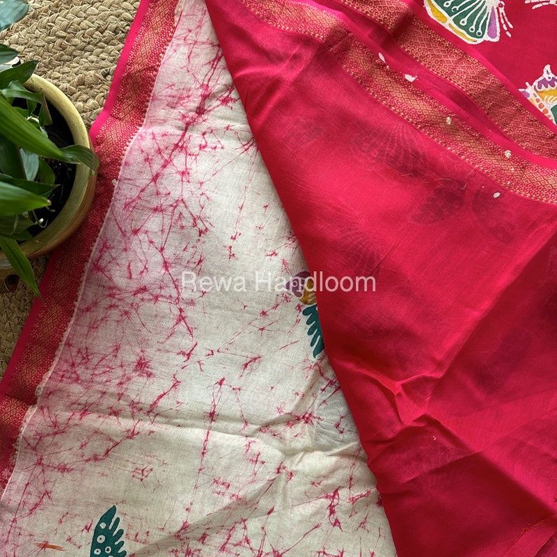 Maheshwari Rani Pink Batik Indonesian Print Saree IBS053