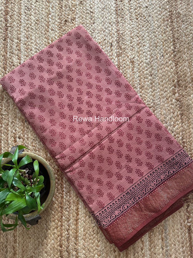 Maheshwari Peach Bagh Print Small Border Saree MTBS185