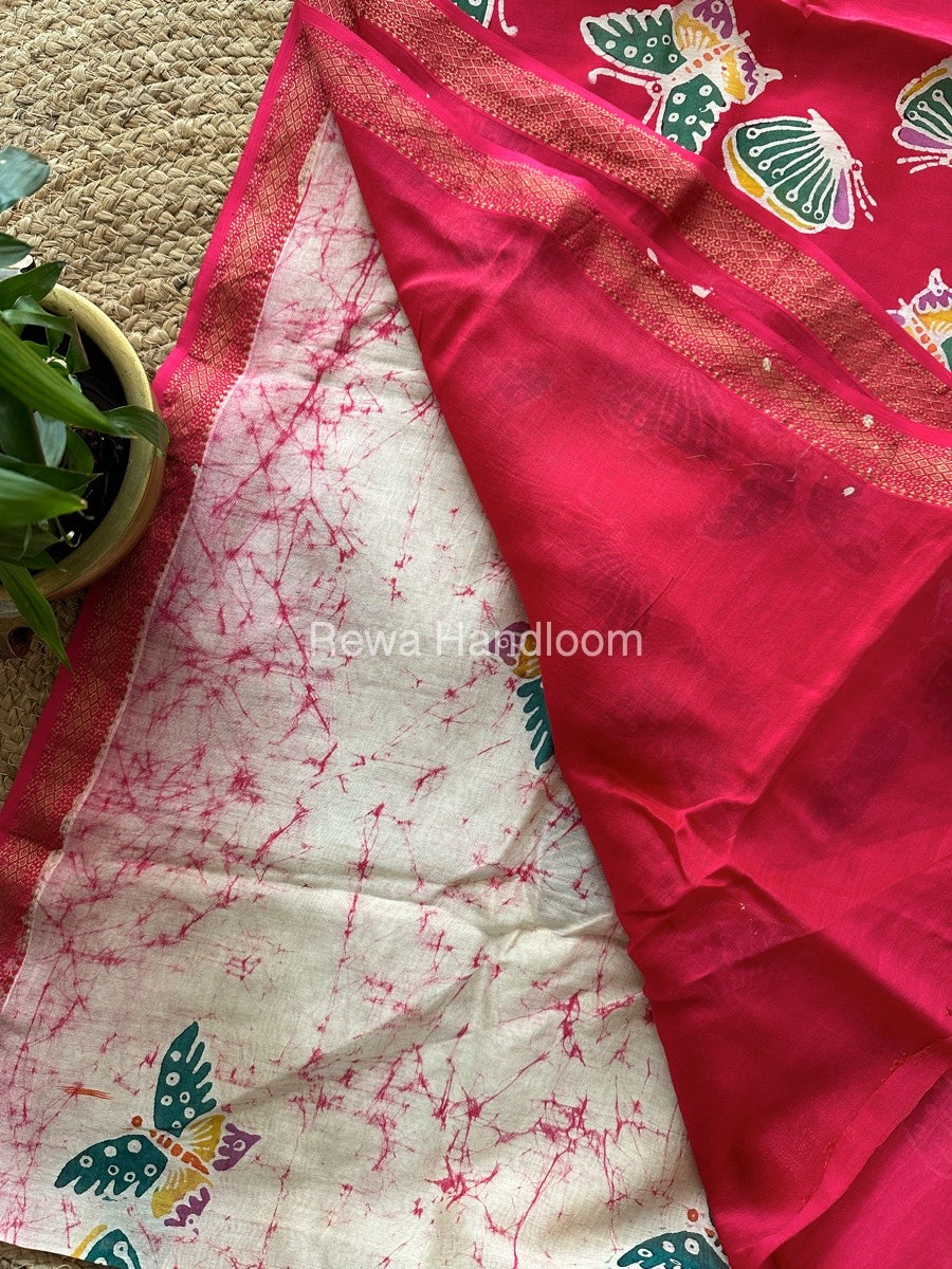 Maheshwari Rani Pink Batik Indonesian Print Saree IBS053