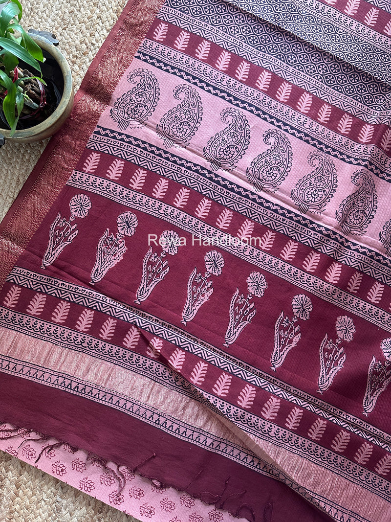 Maheshwari Peach Bagh Print Small Border Saree MTBS185