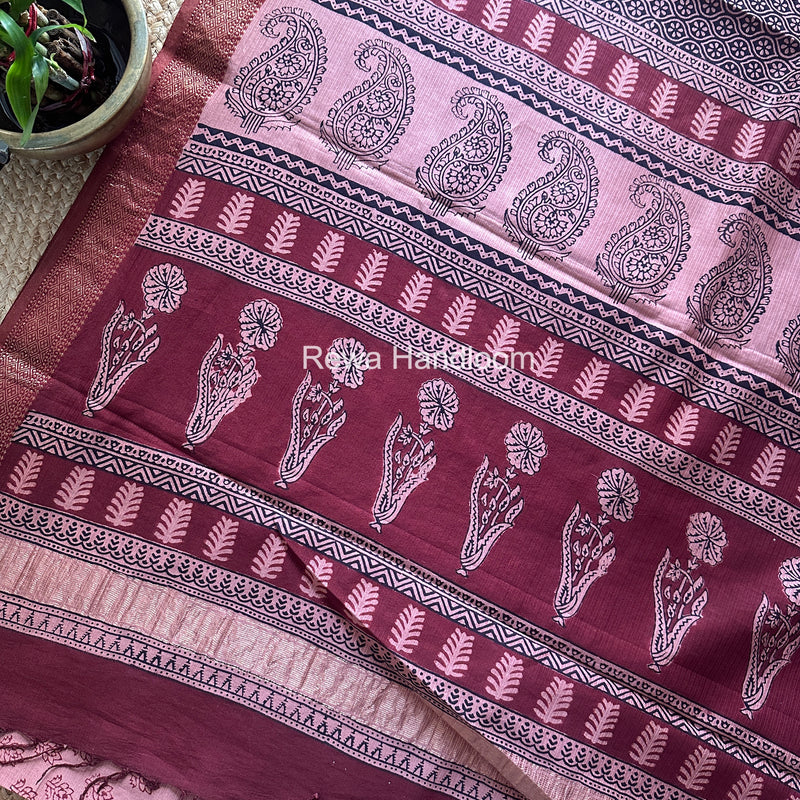 Maheshwari Peach Bagh Print Small Border Saree MTBS185